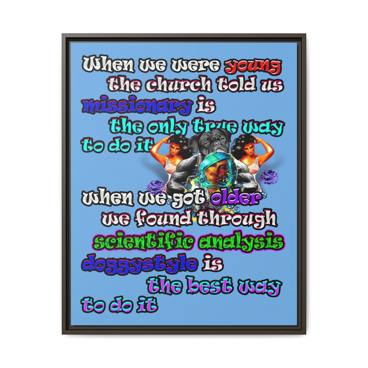 doggystyle - framed canvas art (light blue)