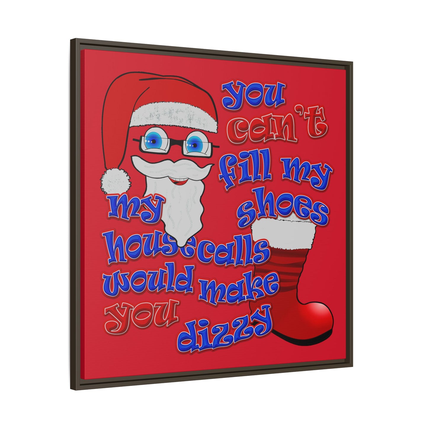 santa's shoes - framed canvas art (dark red)