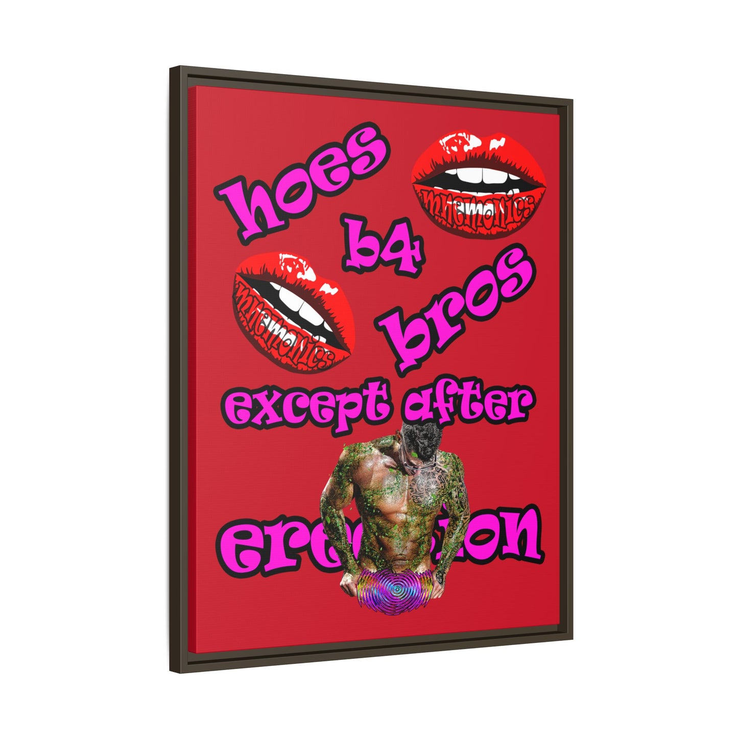 hoes b4 bros - framed canvas art (dark red)
