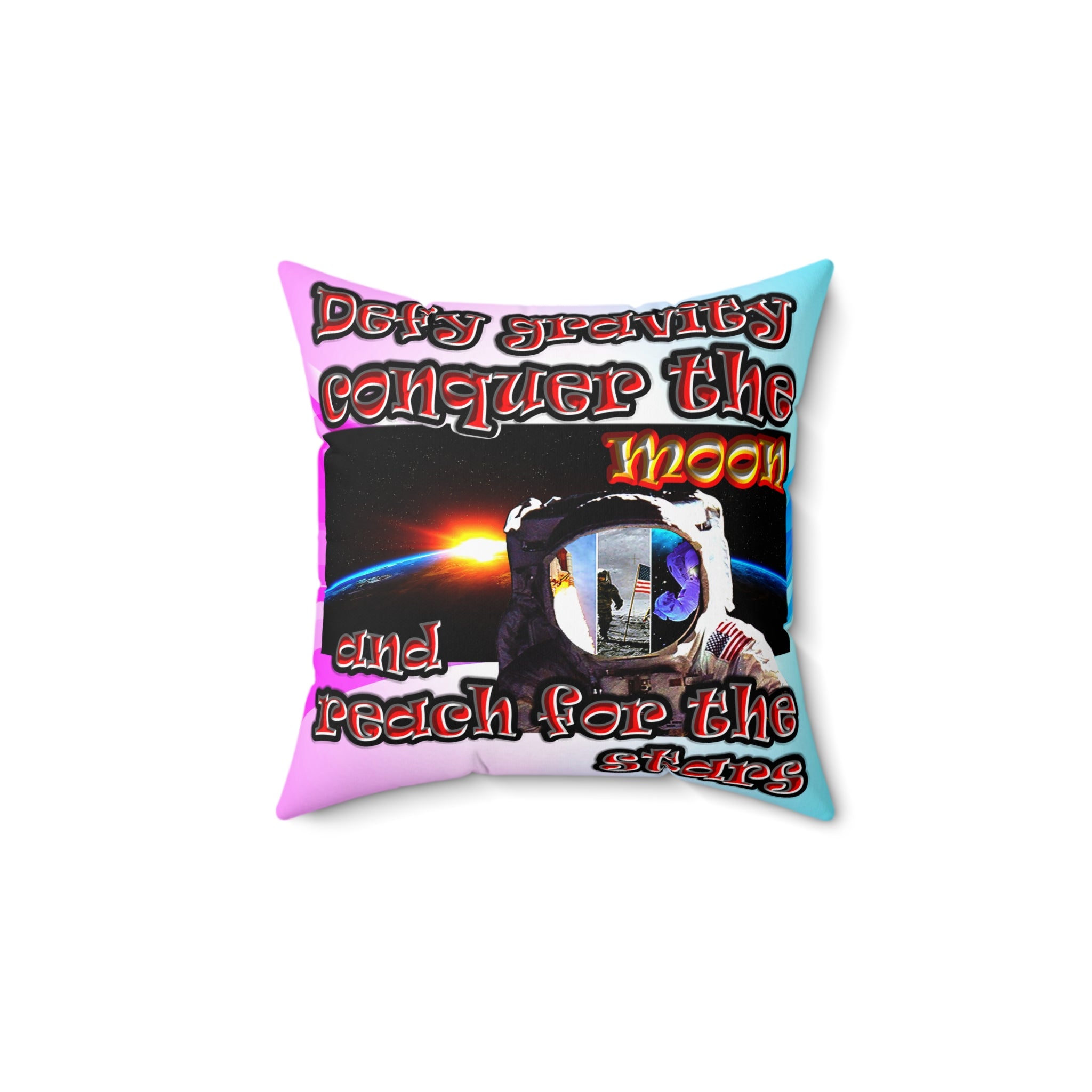 defy conquer reach - Spun Polyester Square Pillow - (light blue-pink wave)