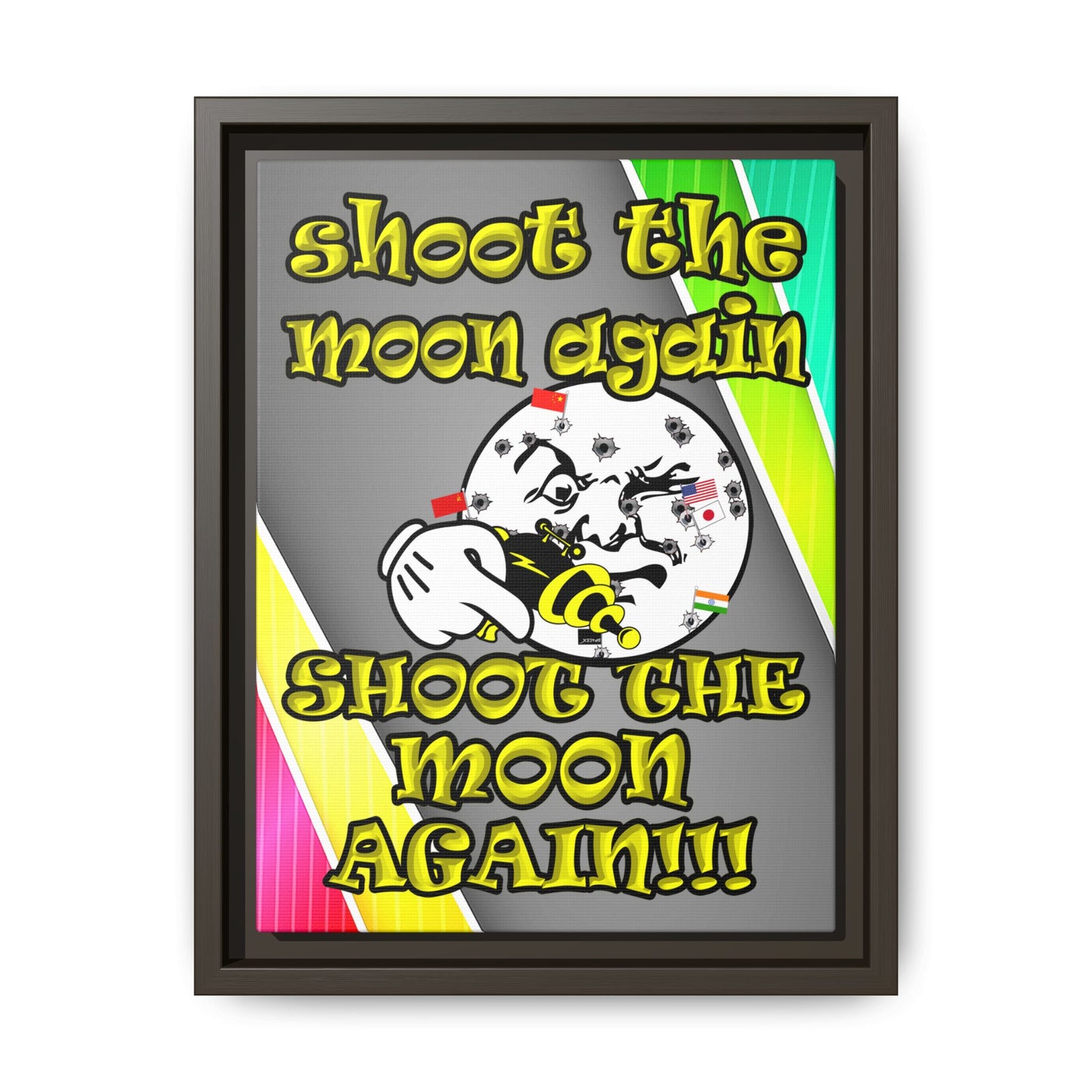 shoot the moon again - framed canvas art (rainbow split)