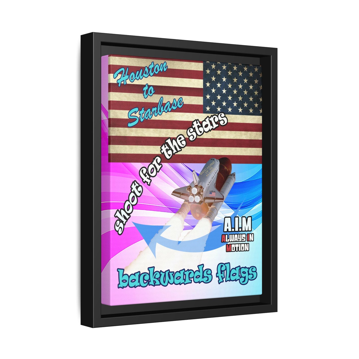 shoot for the stars - framed canvas art (light blue-pink wave)