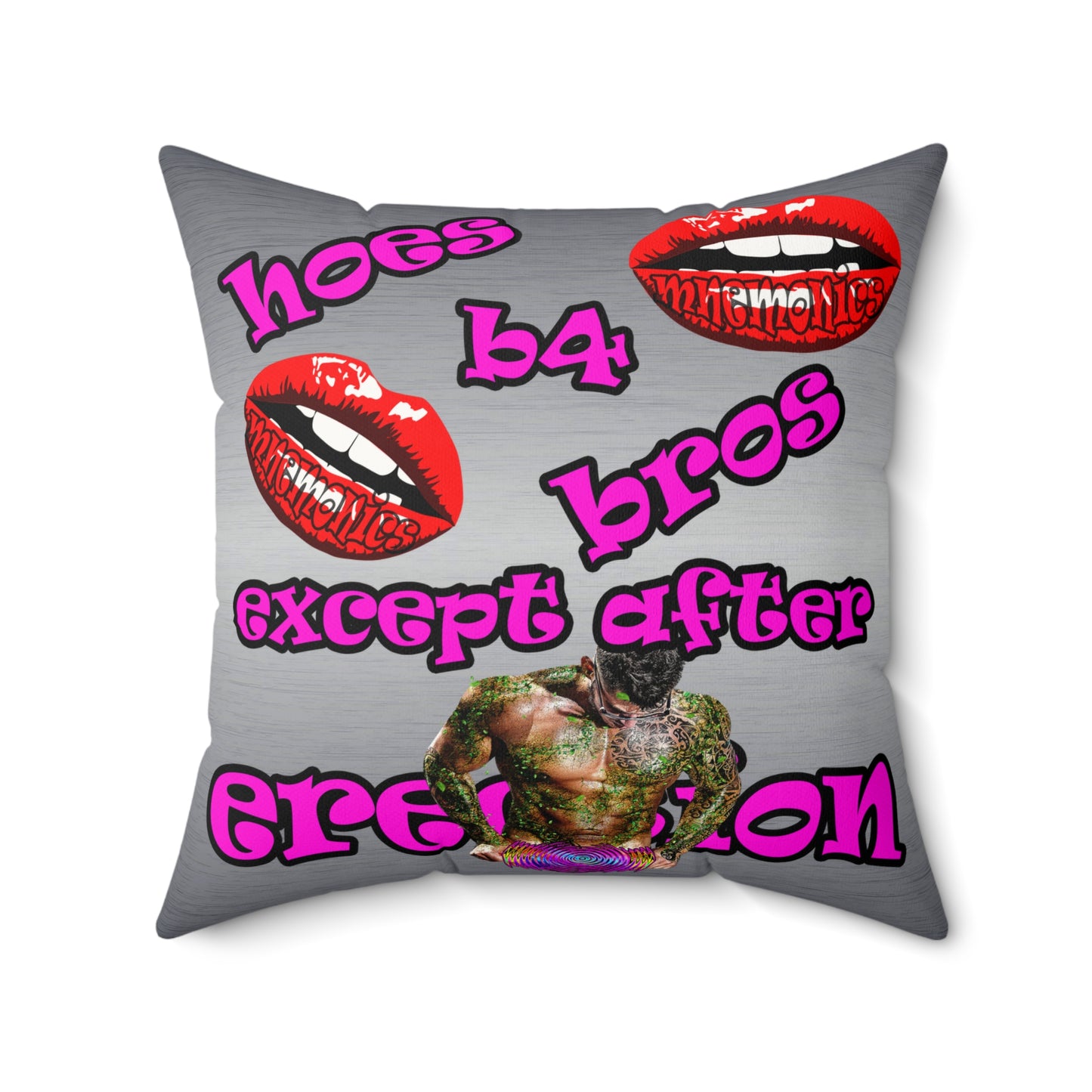 hoes b4 bros - Faux Suede Square Pillow - (brushed nickel)