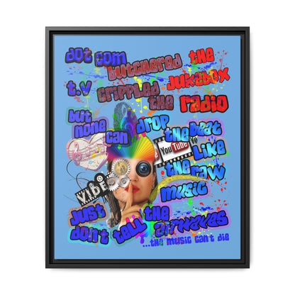 drop the beat - framed canvas art (light blue)