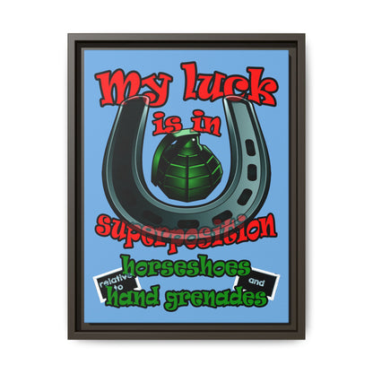 my luck - framed canvas art (light blue)