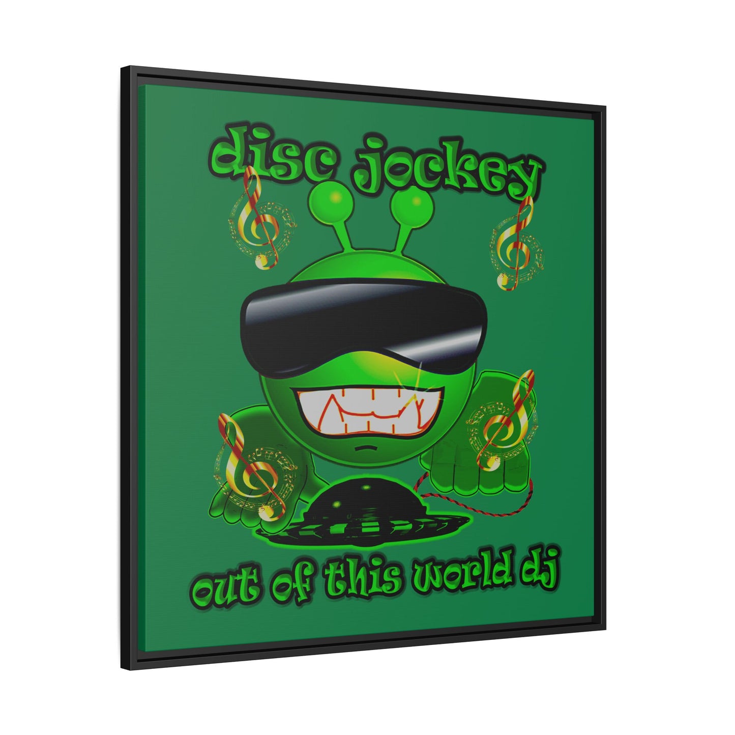 disc jockey - framed canvas art (dark green)