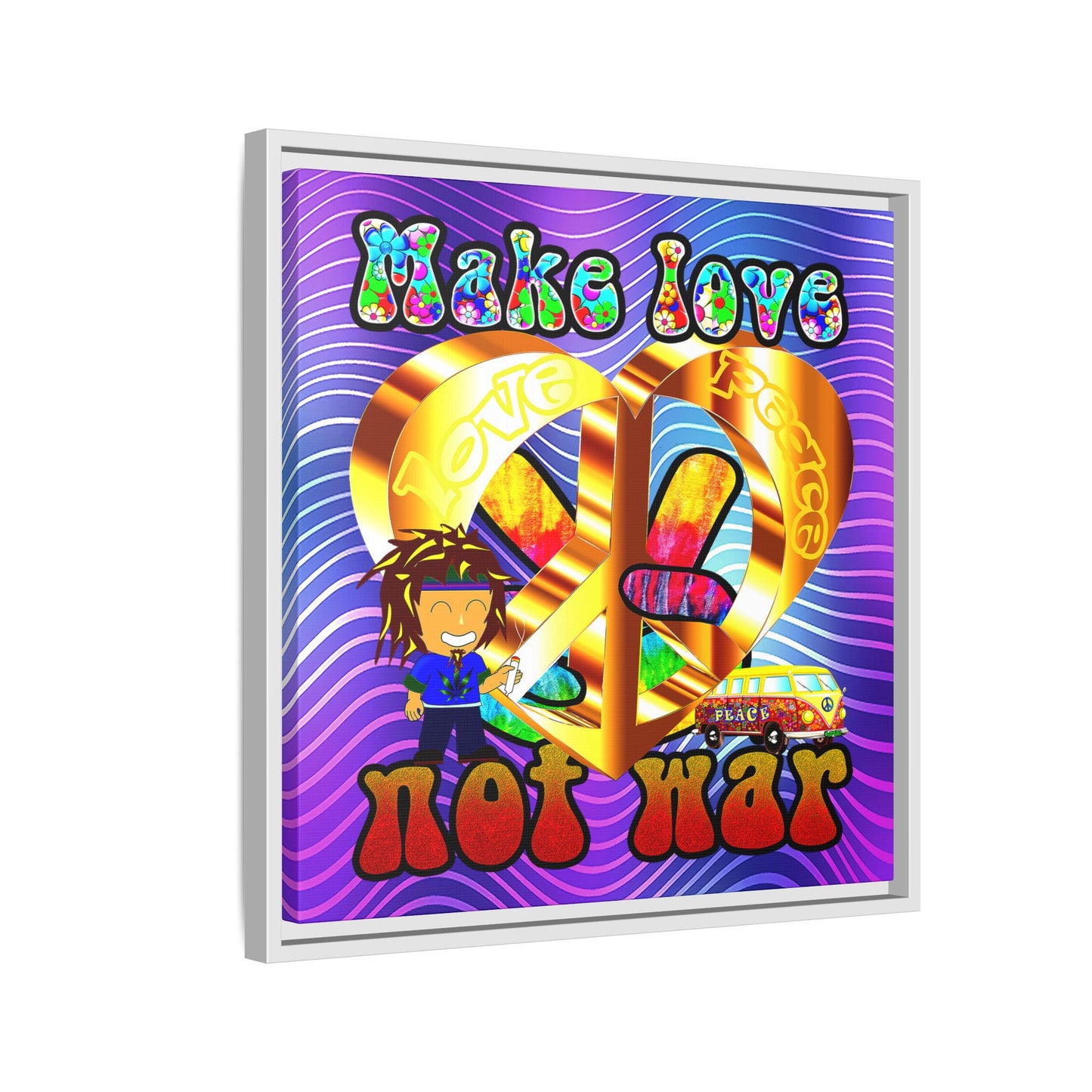 love peace - framed canvas art (purple wave)