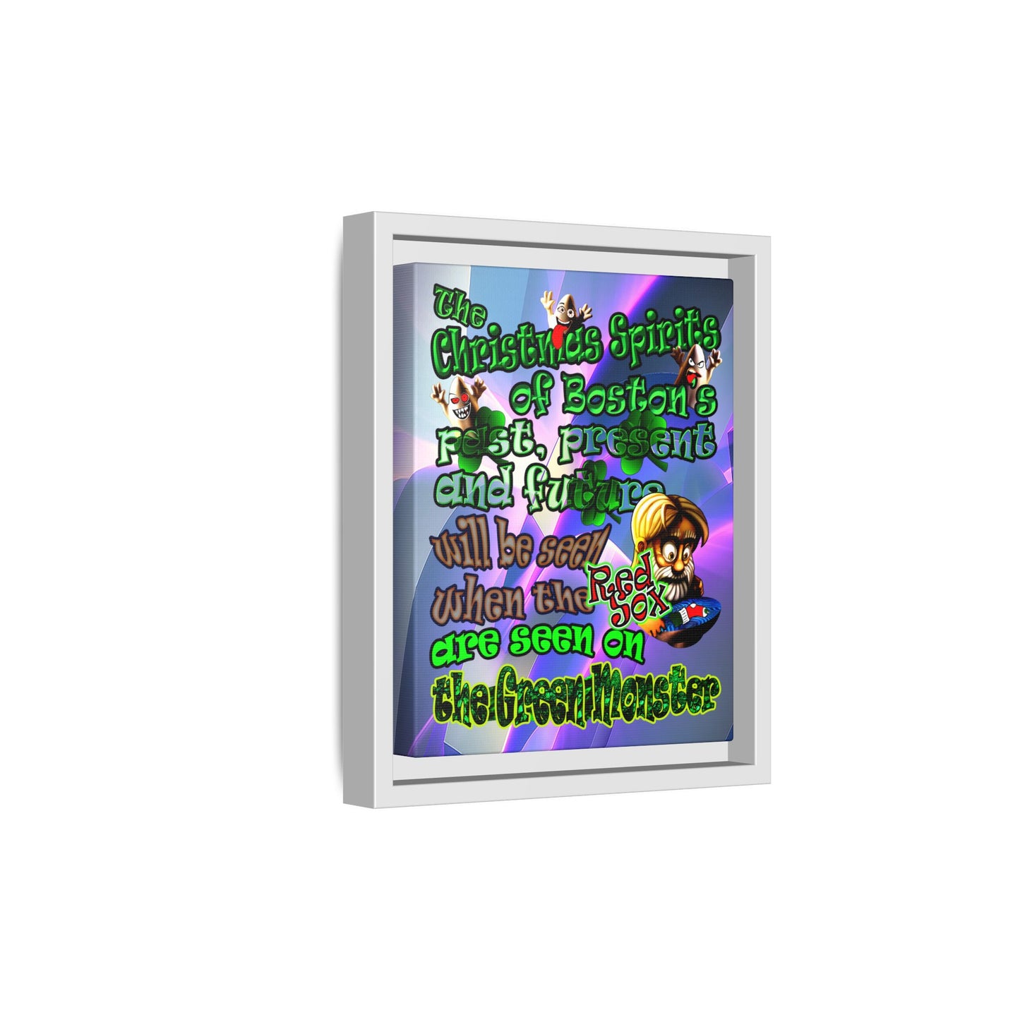 christmas spirits of boston - framed canvas art (grey-pink wave)