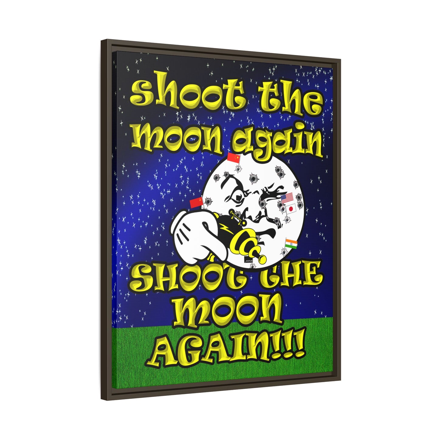 shoot the moon again - framed canvas art ('snoops' background)