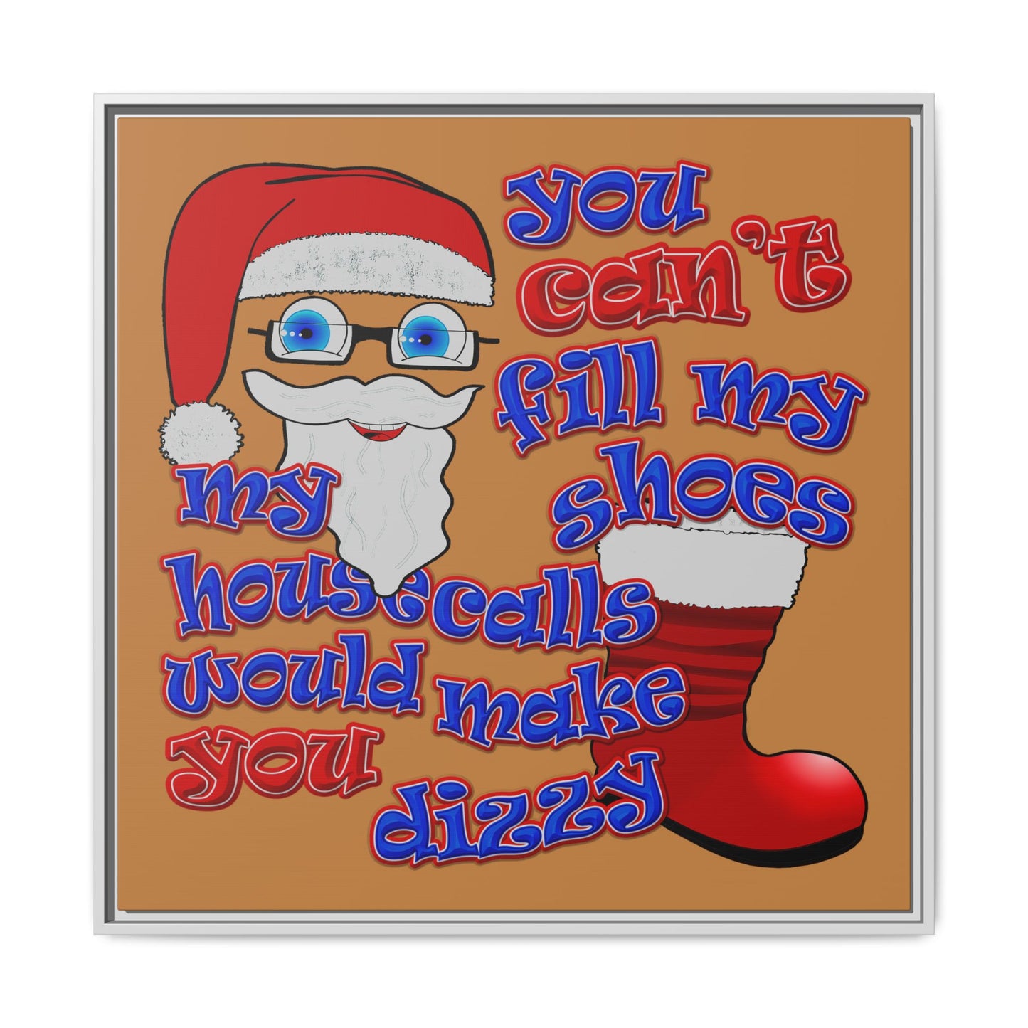 santa's shoes - framed canvas art (light brown)