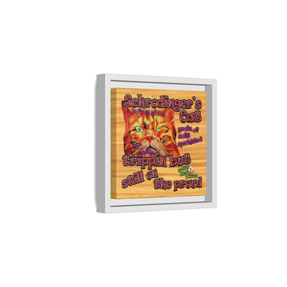 schrodinger's cat - framed canvas art (butterscotch wood finish)