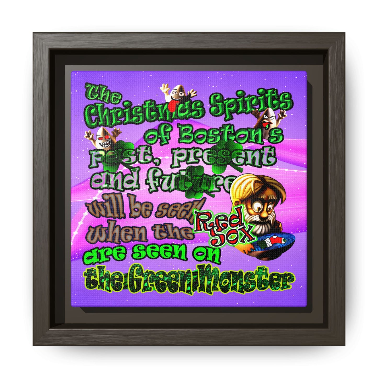 christmas spirits of boston - framed canvas art (purple-pink wave)