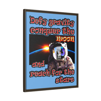 defy conquer reach - framed canvas art (light blue)