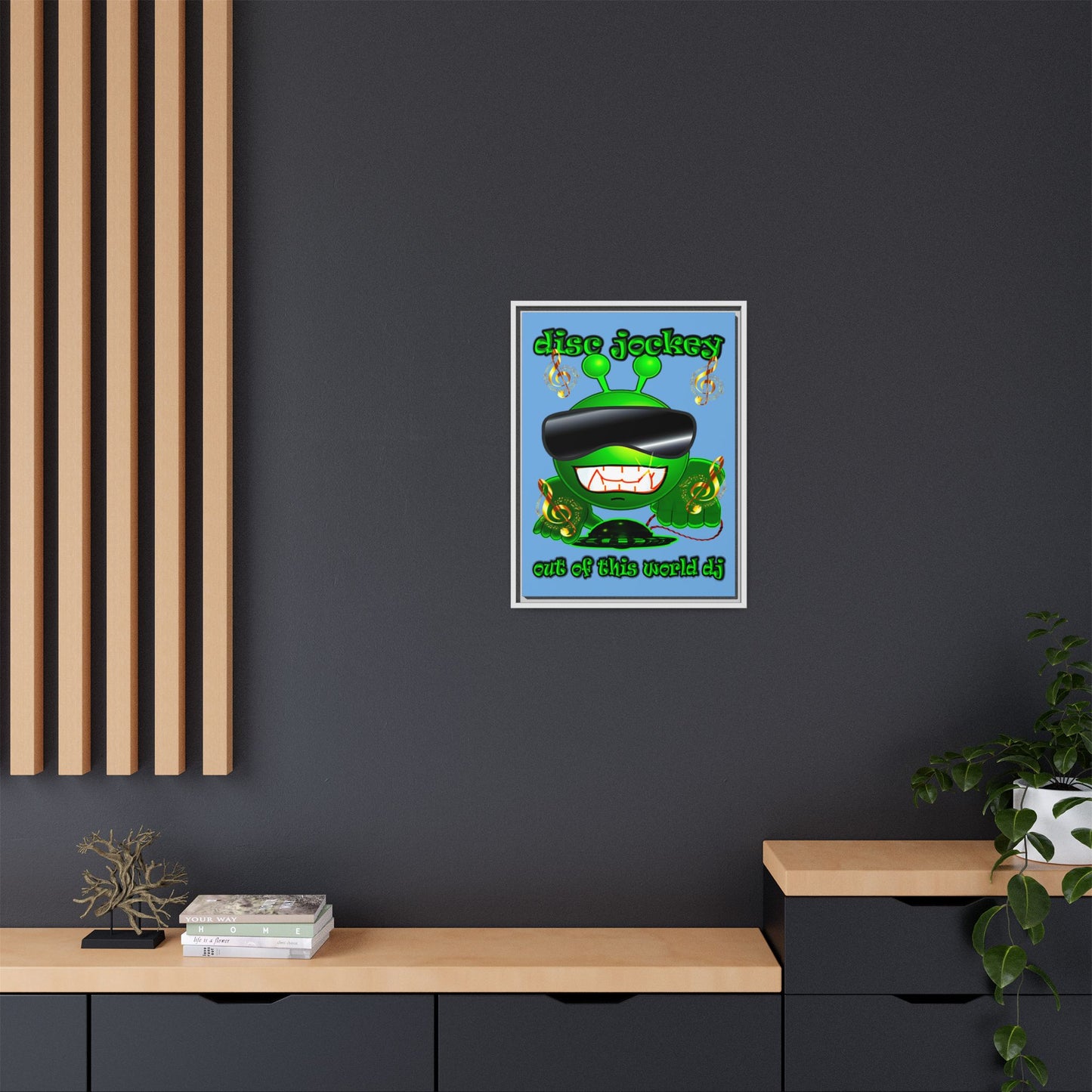 disc jockey - framed canvas art (light blue)
