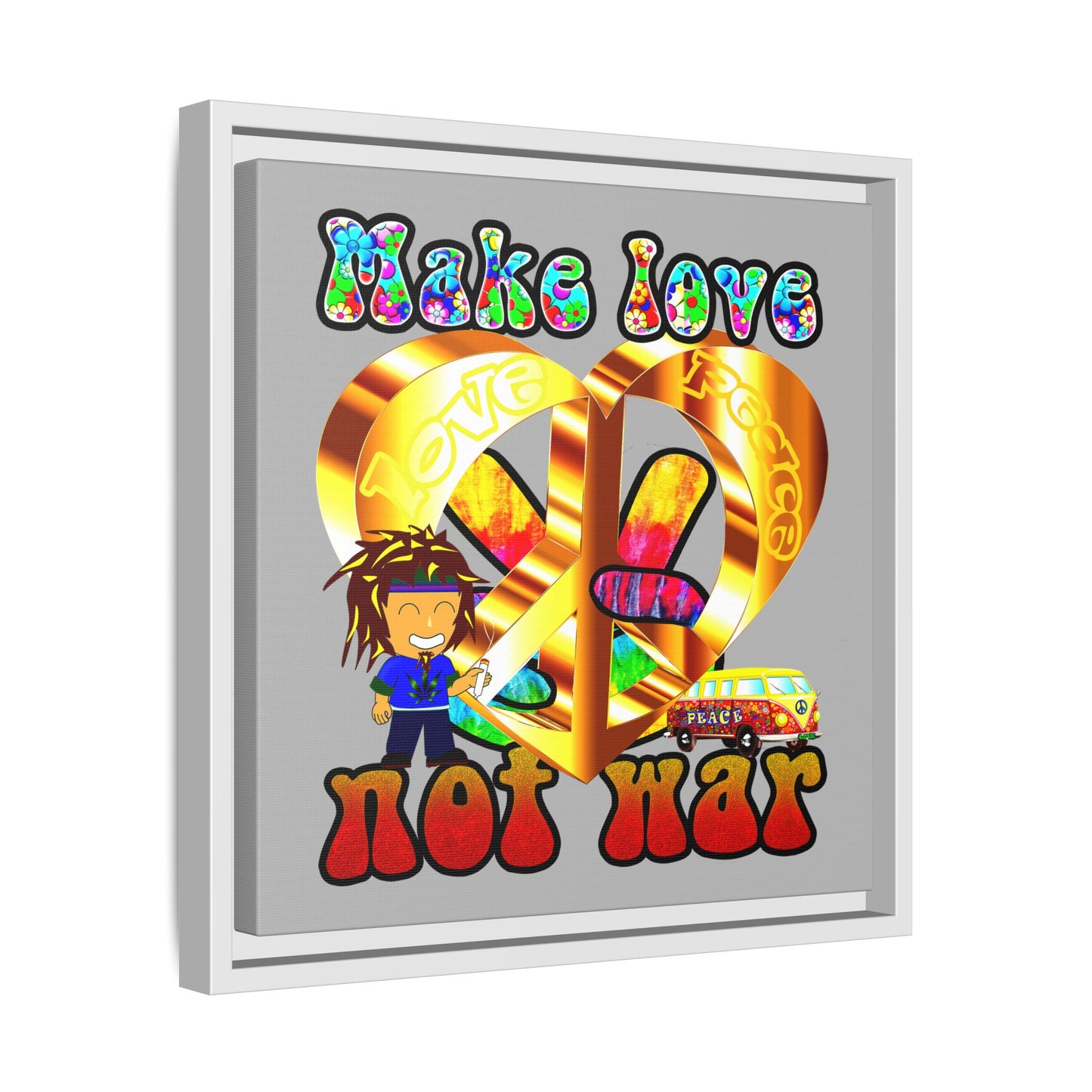 love peace - framed canvas art (light grey)