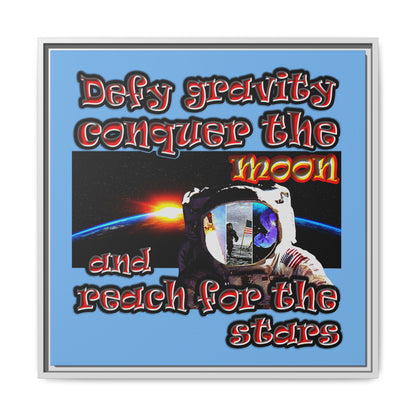 defy conquer reach - framed canvas art (light blue)