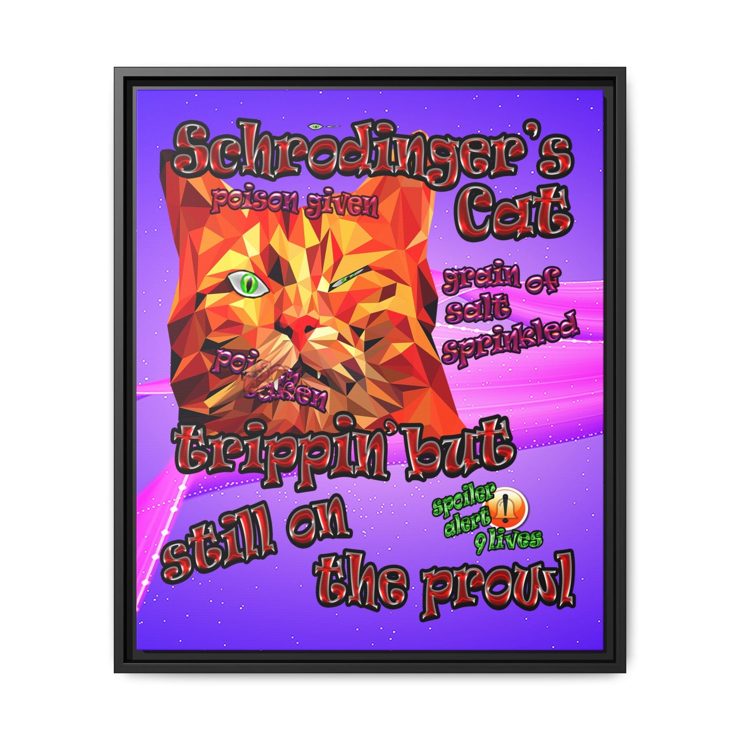 schrodinger's cat - framed canvas art (purple-pink wave)