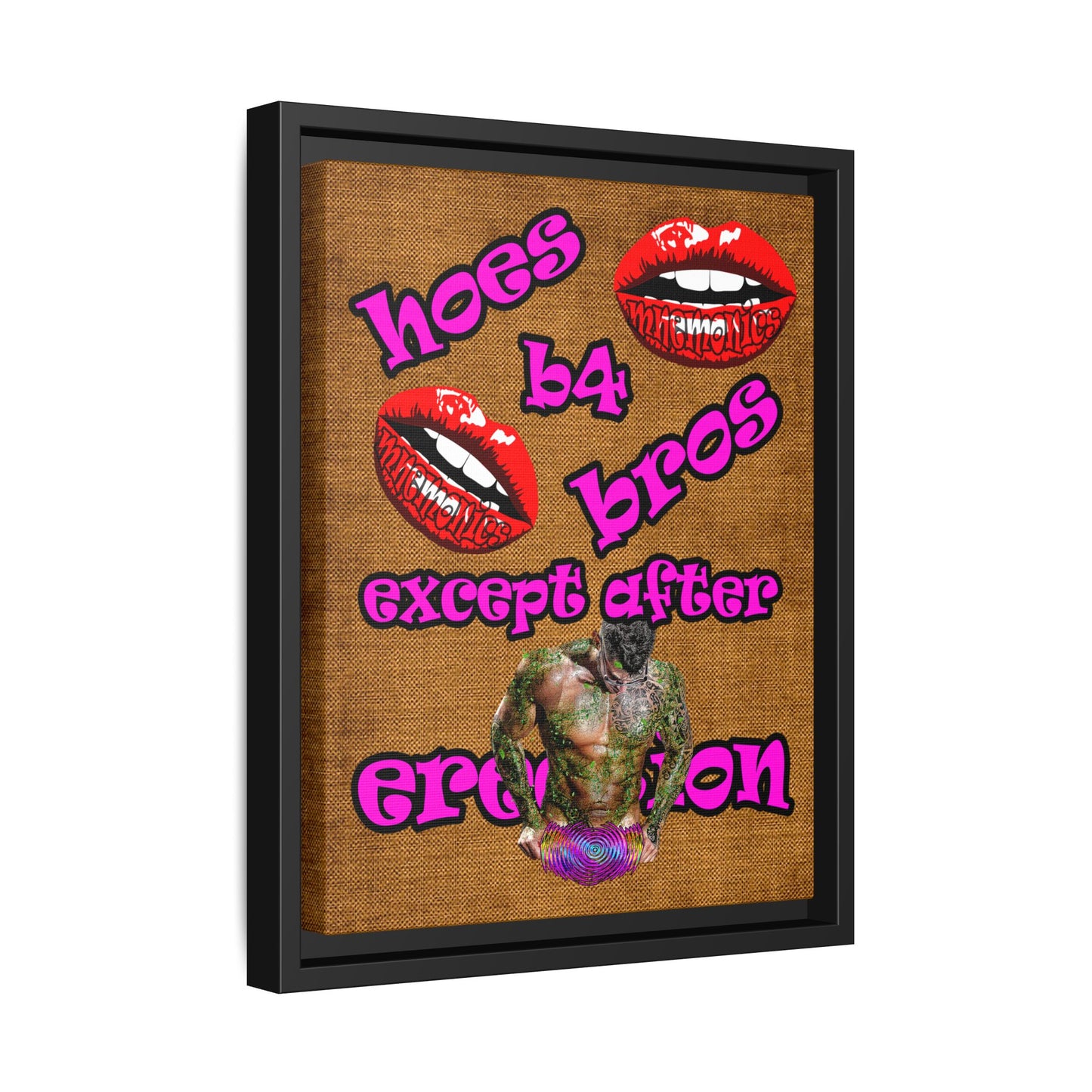 hoes b4 bros - framed canvas art (brown papyrus)