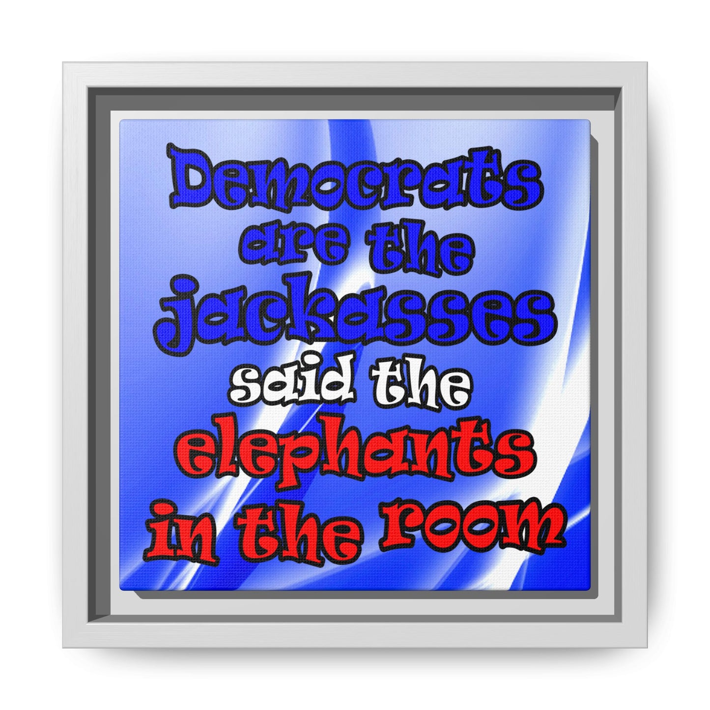 donkeys and elephants - framed canvas art (blue-white wave)