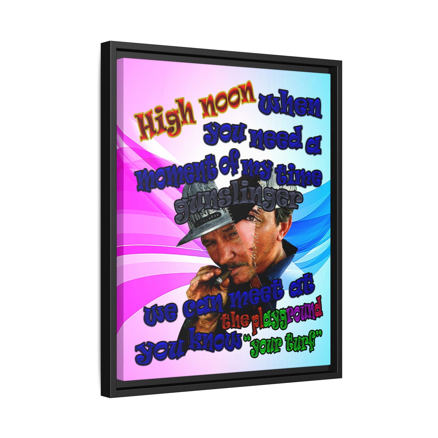 high noon - framed canvas art (light blue-pink wave)