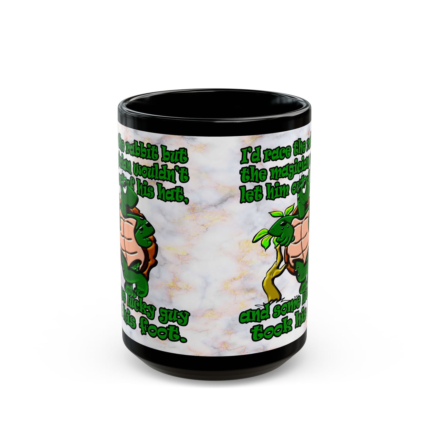 turtle race - Black Mug (white marble)
