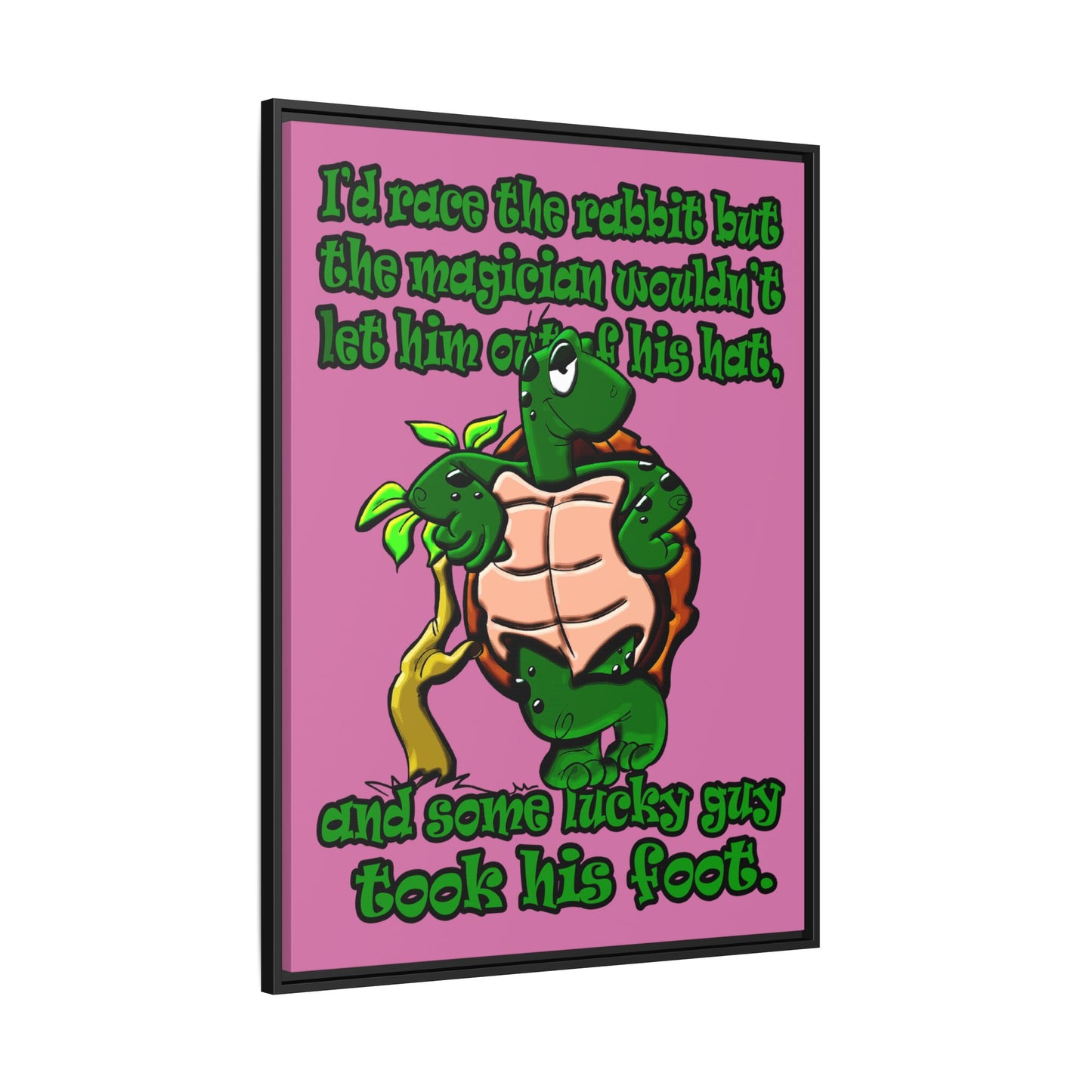 turtle race - framed canvas art (light pink)
