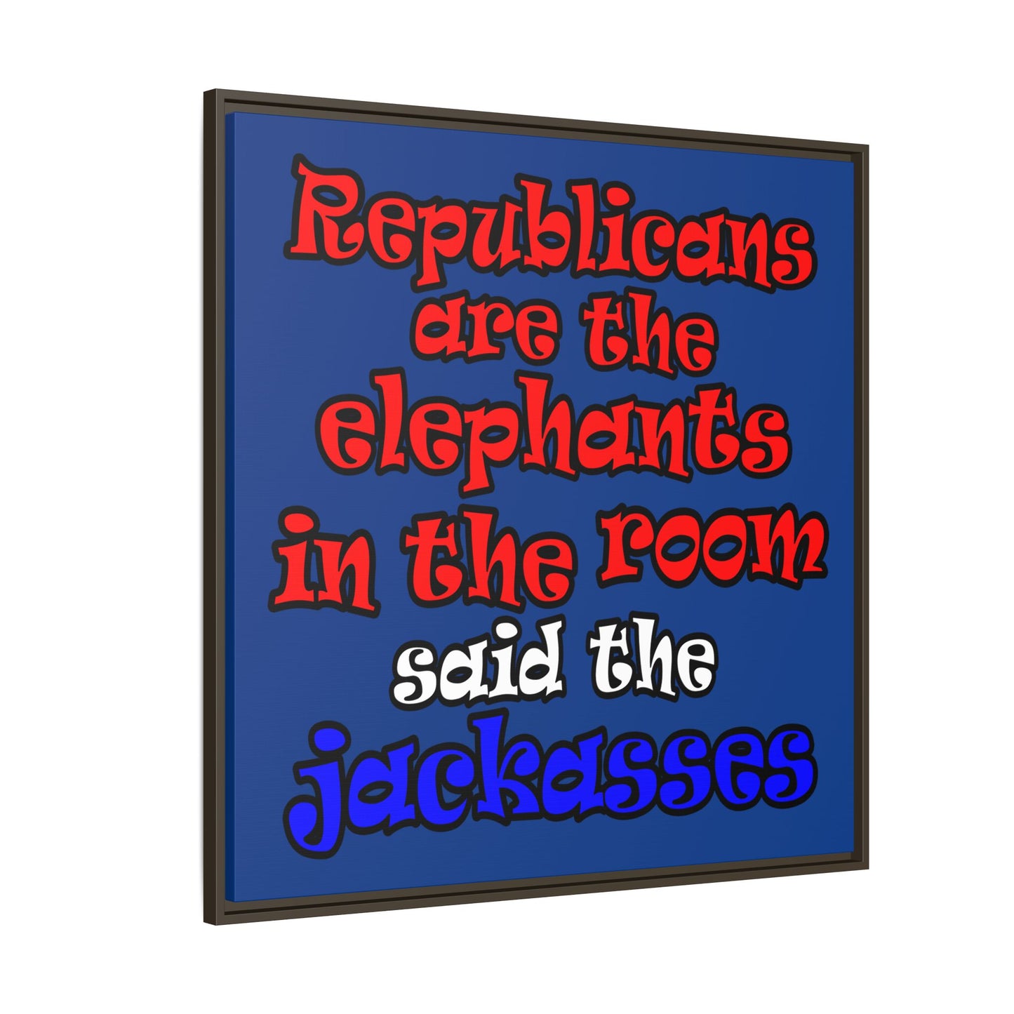 donkeys and elephants - framed canvas art (dark blue)
