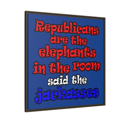 donkeys and elephants - framed canvas art (dark blue)