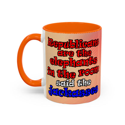 donkeys and elephants - Accent Mug (yellow-orange wave)