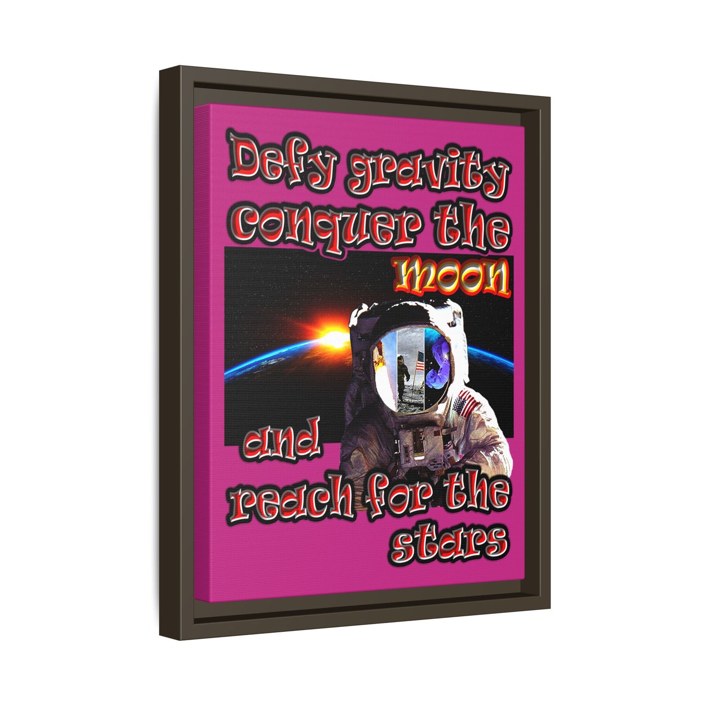defy conquer reach - framed canvas art (pink)