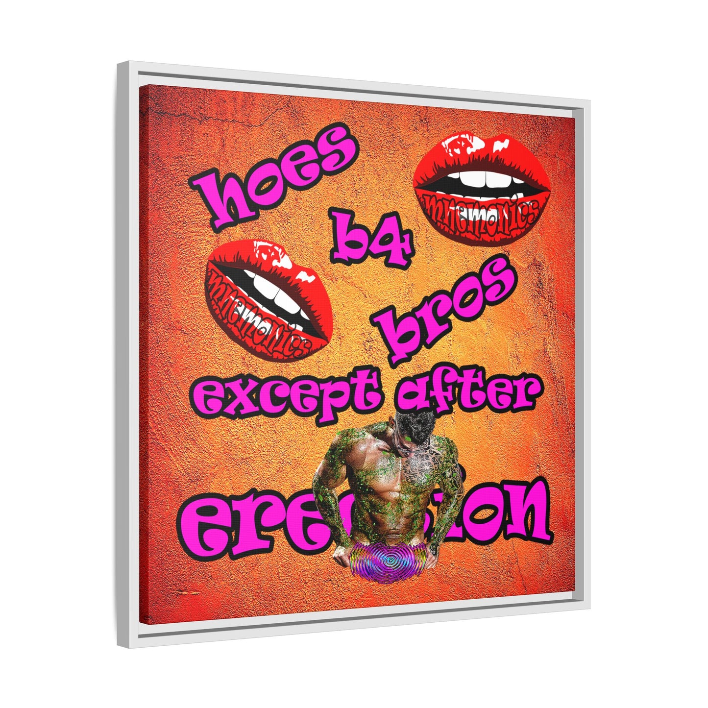 hoes b4 bros - framed canvas art (burnt orange)