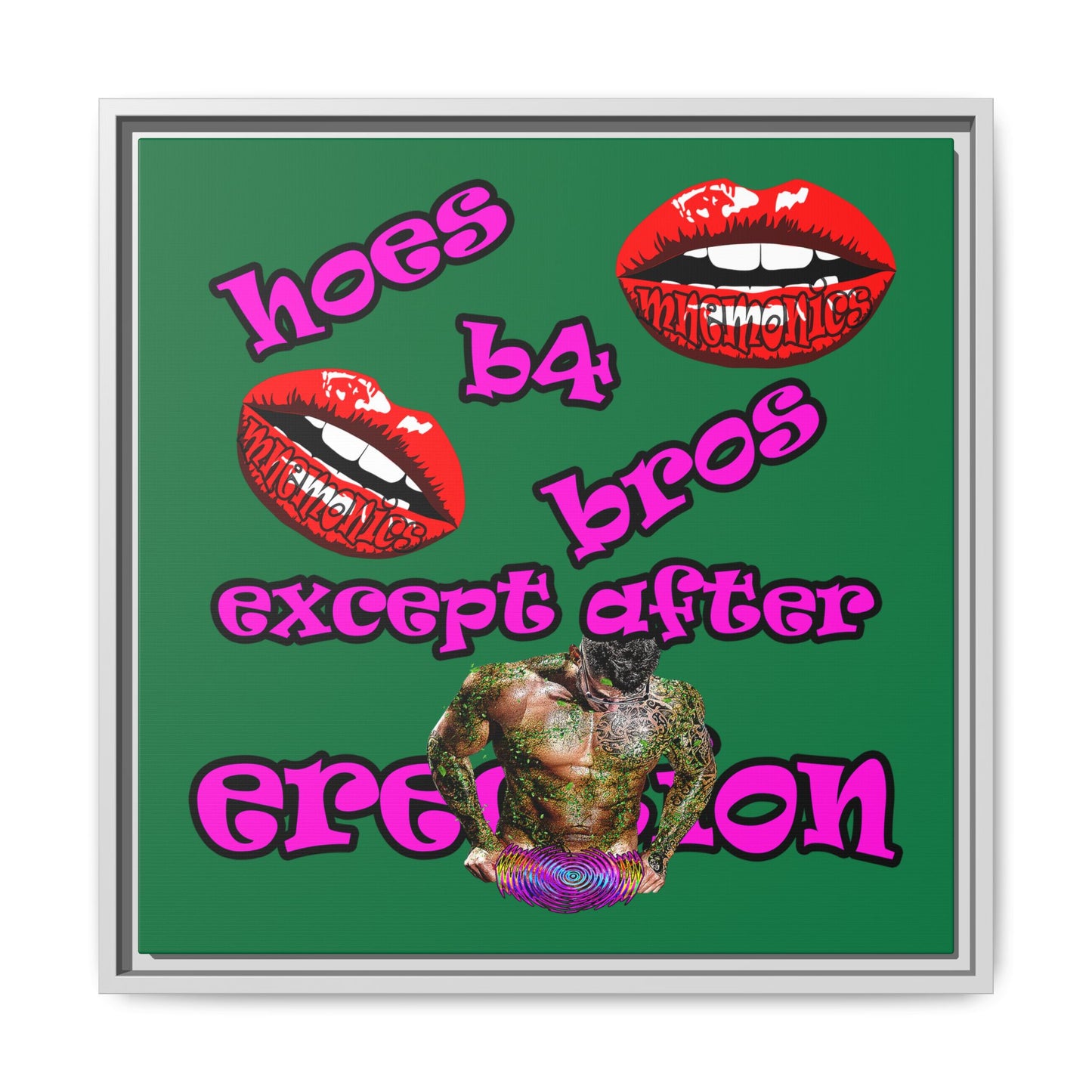 hoes b4 bros - framed canvas art (dark green)