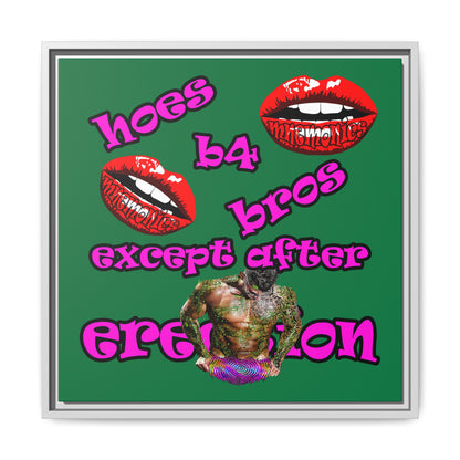 hoes b4 bros - framed canvas art (dark green)