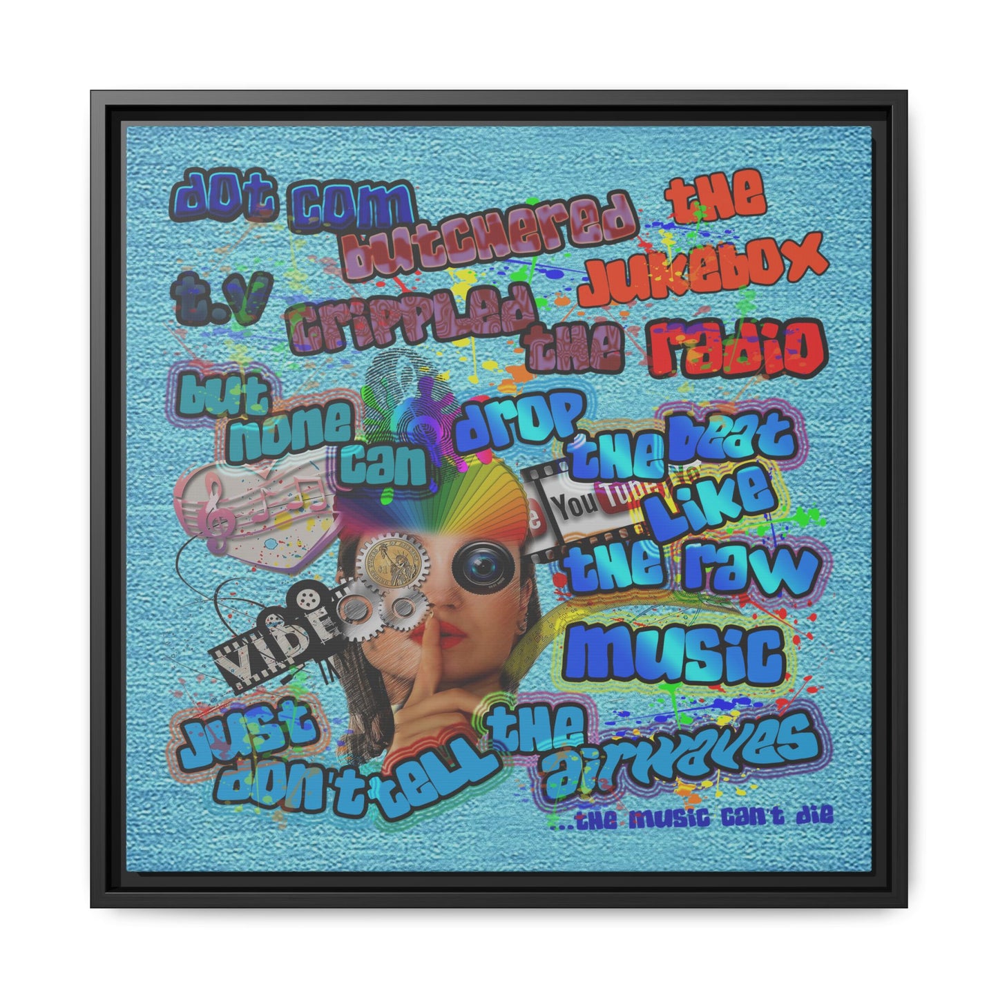 drop the beat - framed canvas art (faded blue)