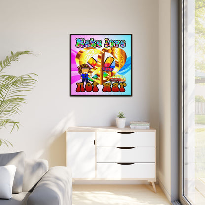love peace - framed canvas art (light blue-pink wave)