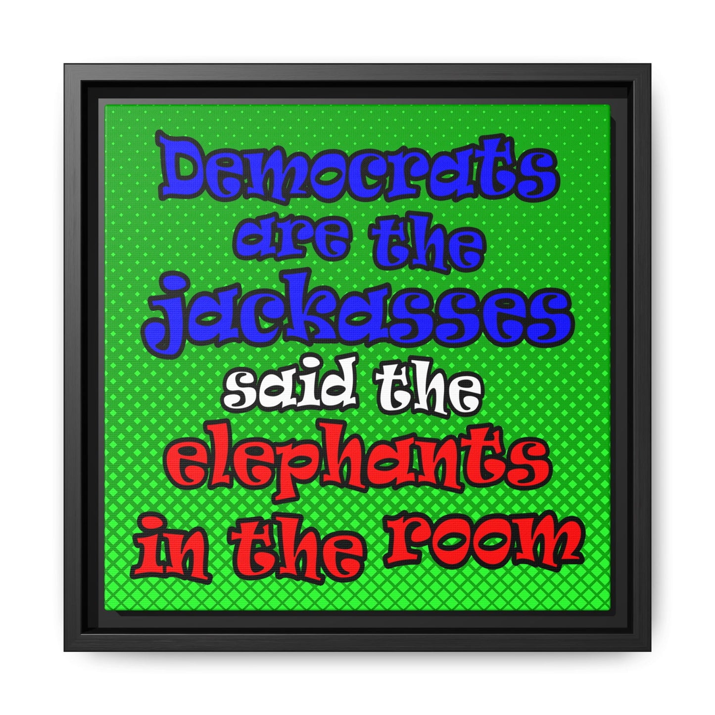 donkeys and elephants - framed canvas art (logo green)