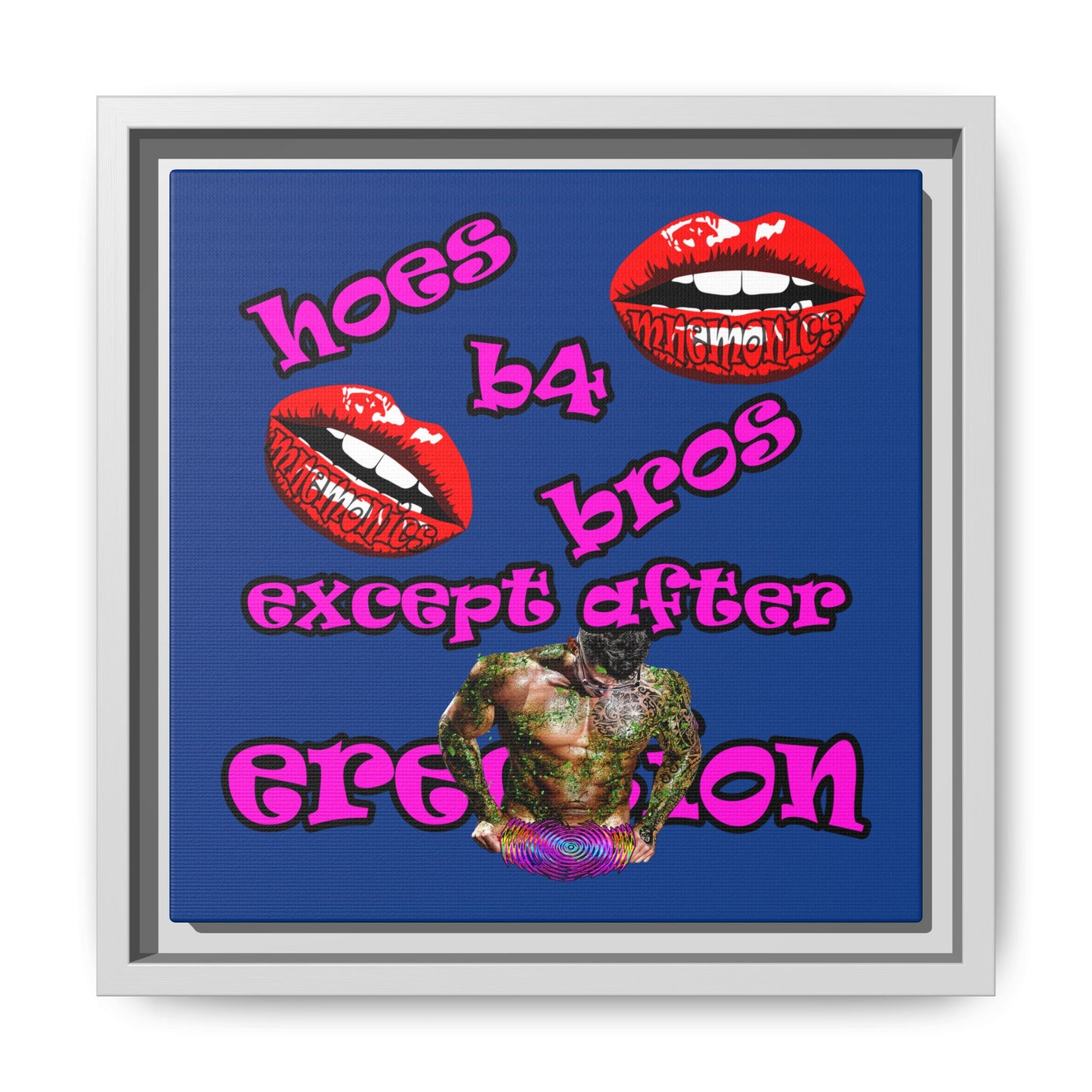 hoes b4 bros - framed canvas art (dark blue)
