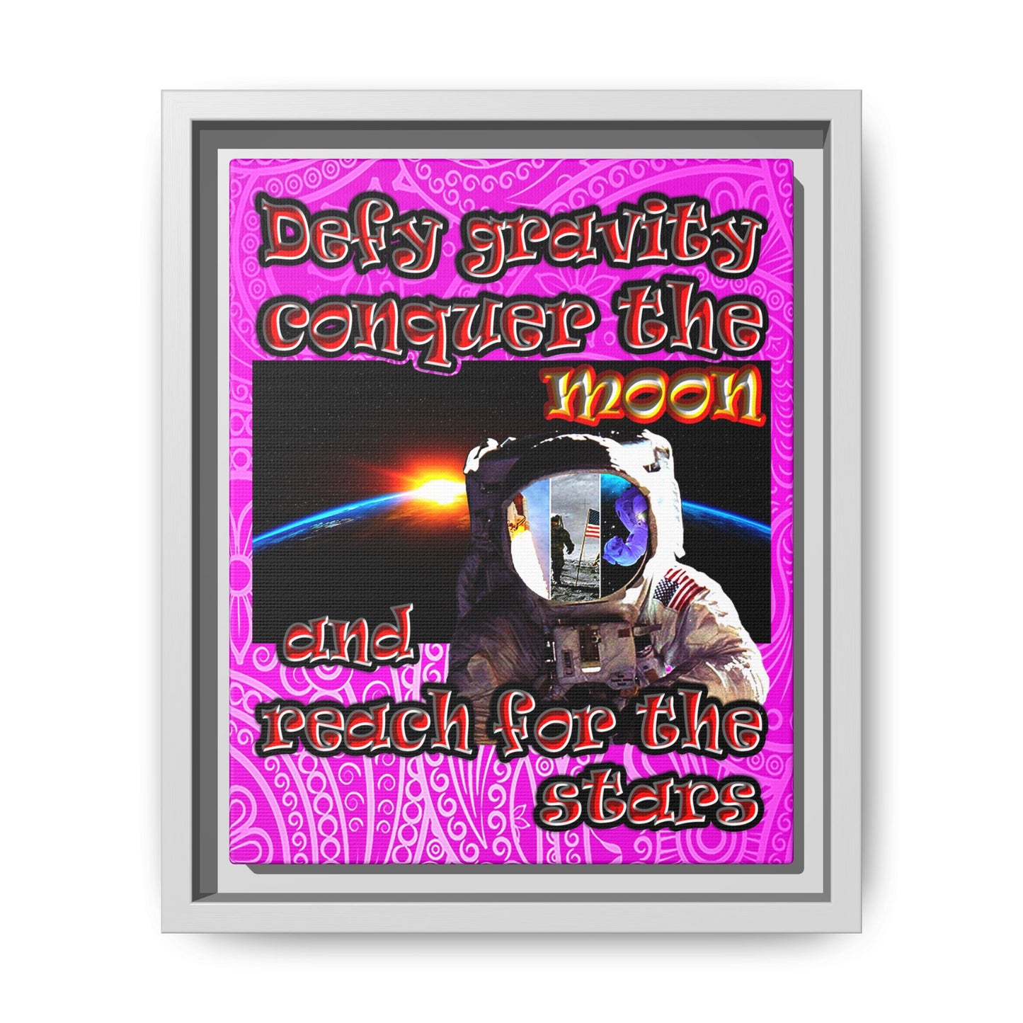 defy conquer reach - framed canvas art (pink swirl)
