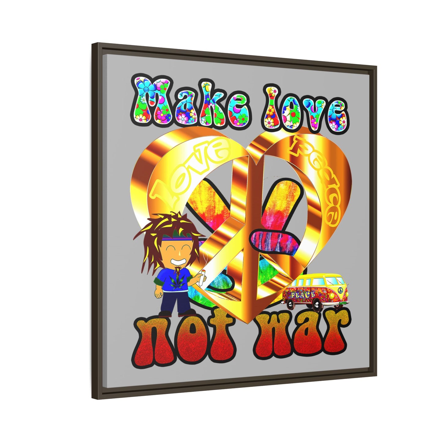 love peace - framed canvas art (light grey)