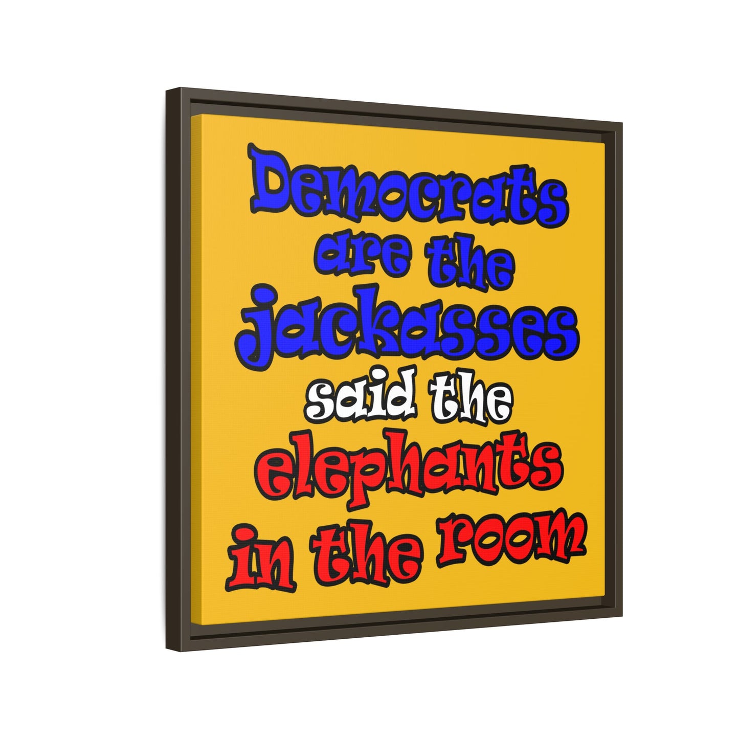 donkeys and elephants - framed canvas art (yellow)