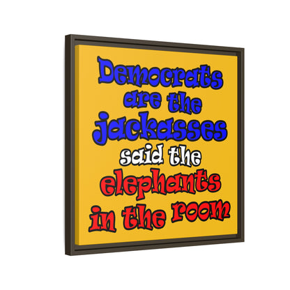 donkeys and elephants - framed canvas art (yellow)