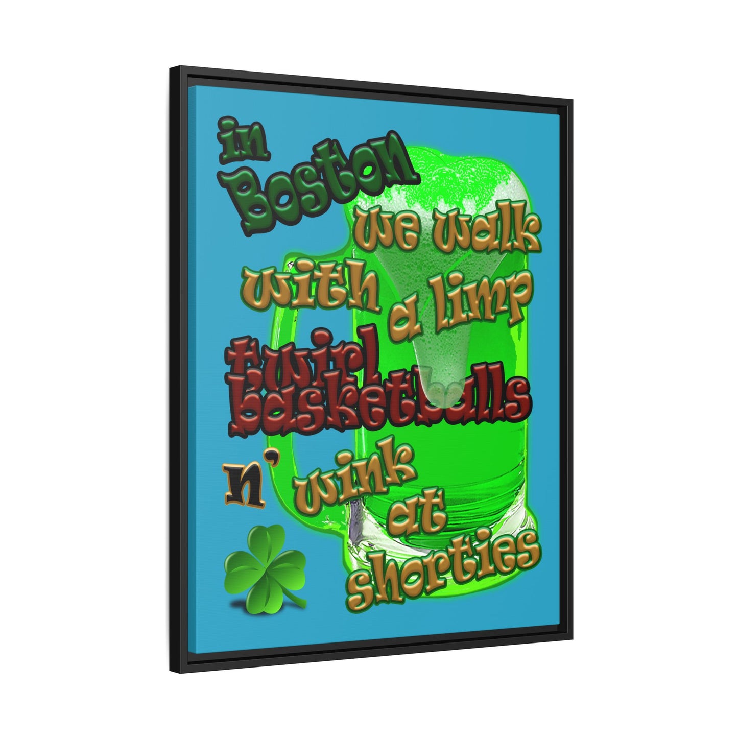 celtics logo - framed canvas art (turquoise)