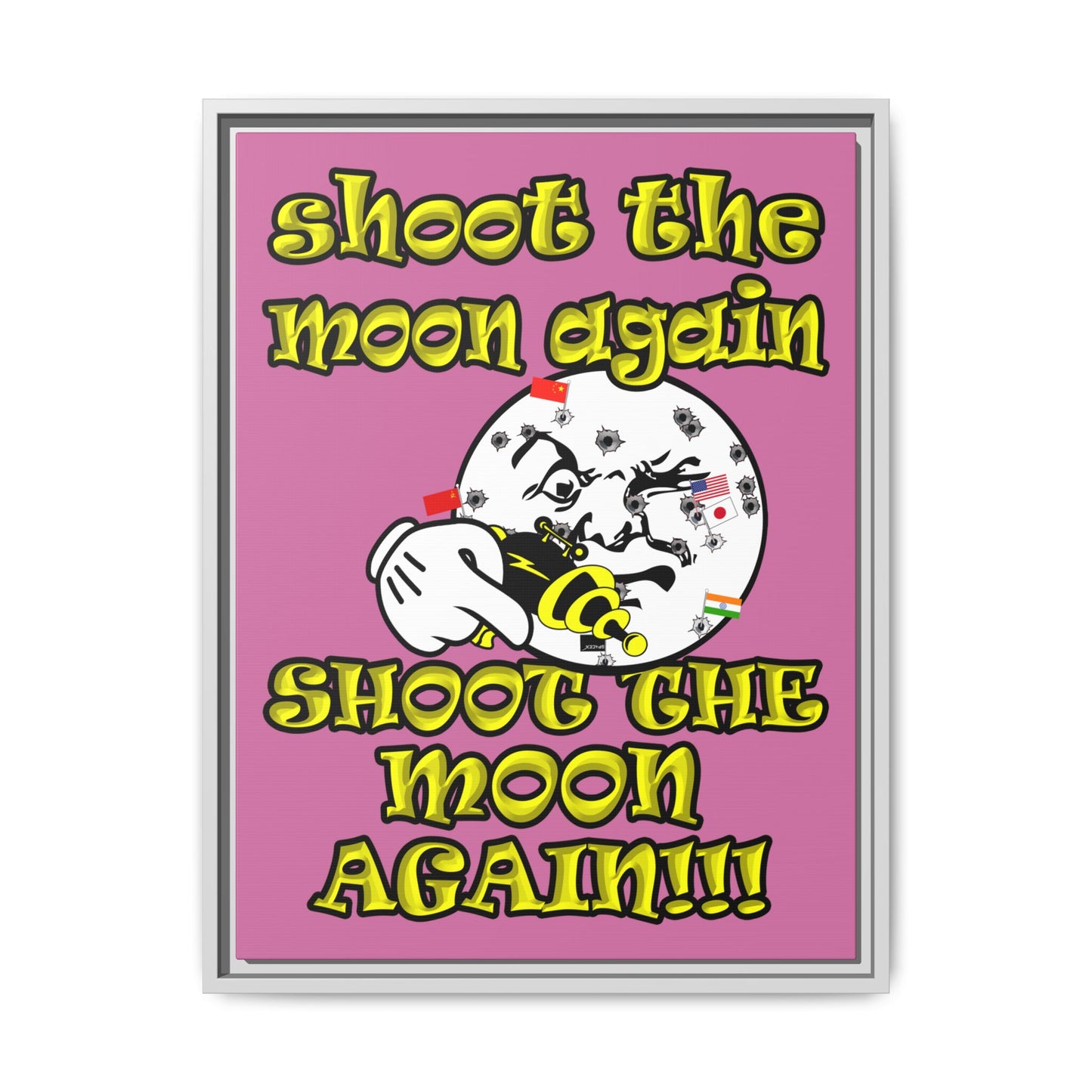 shoot the moon again - framed canvas art (light pink)