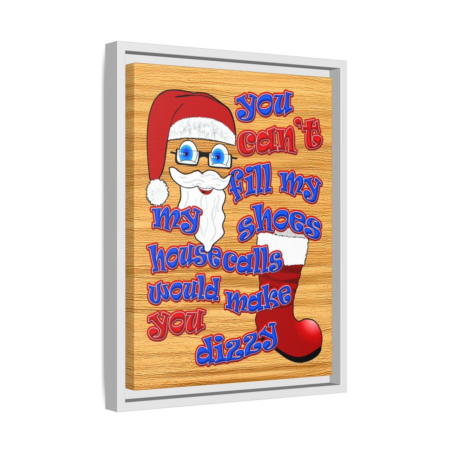 santa's shoes - framed canvas art (butterscotch wood finish)