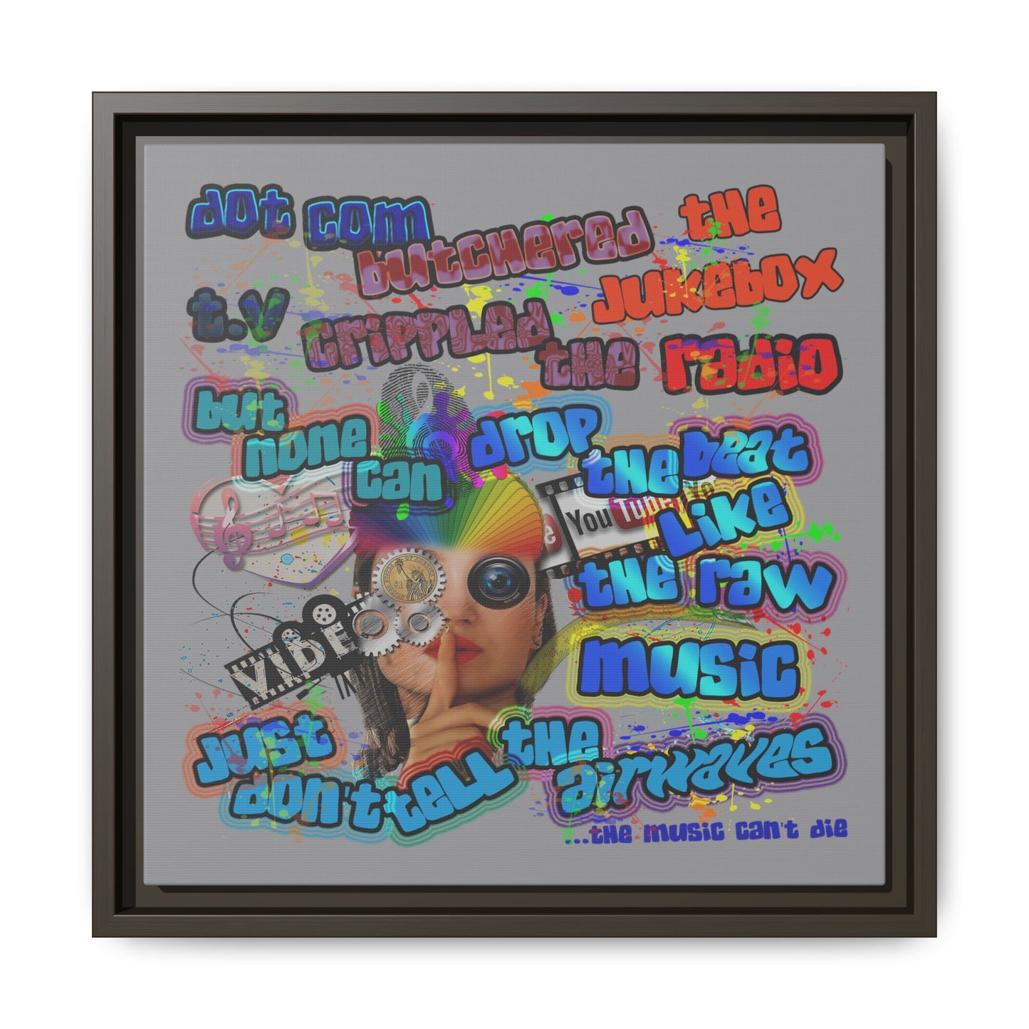 drop the beat - framed canvas art (grey)