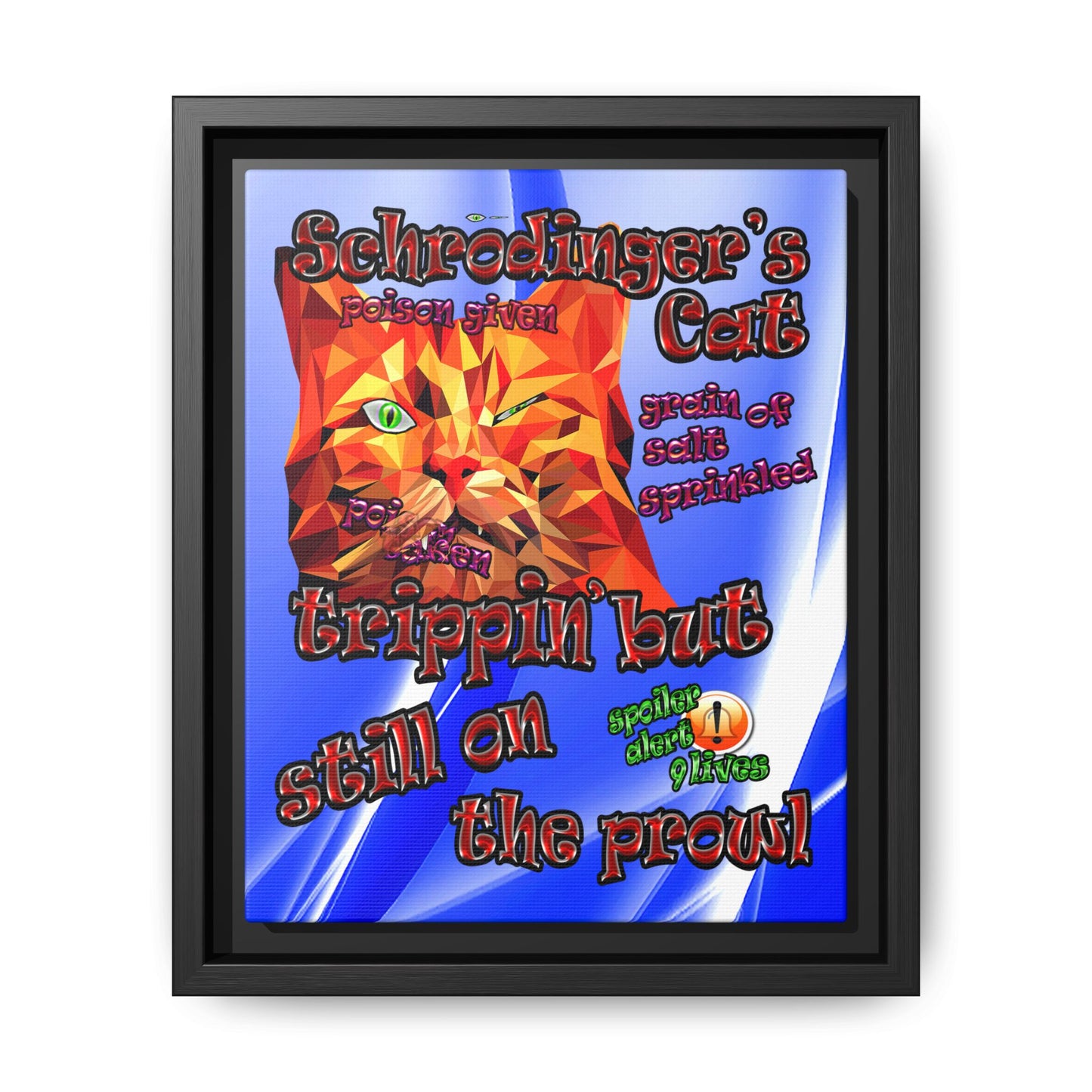 schrodinger's cat - framed canvas art (blue-white wave)