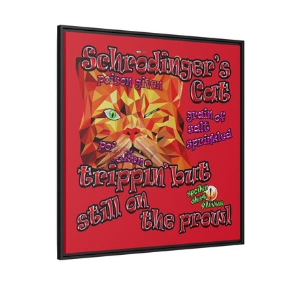 schrodinger's cat - framed canvas art (dark red)
