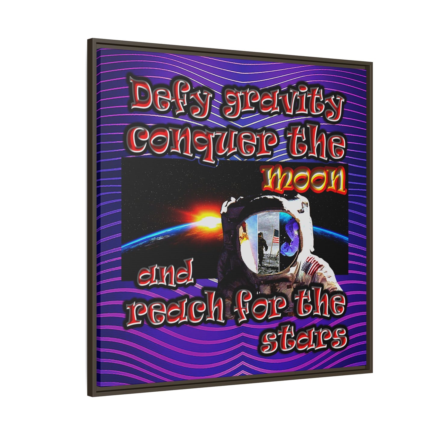 defy conquer reach - framed canvas art (purple wave)