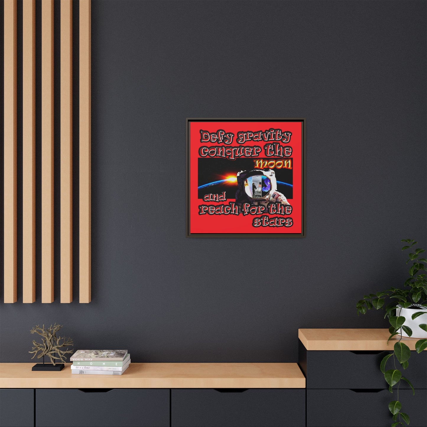 defy conquer reach - framed canvas art (red)
