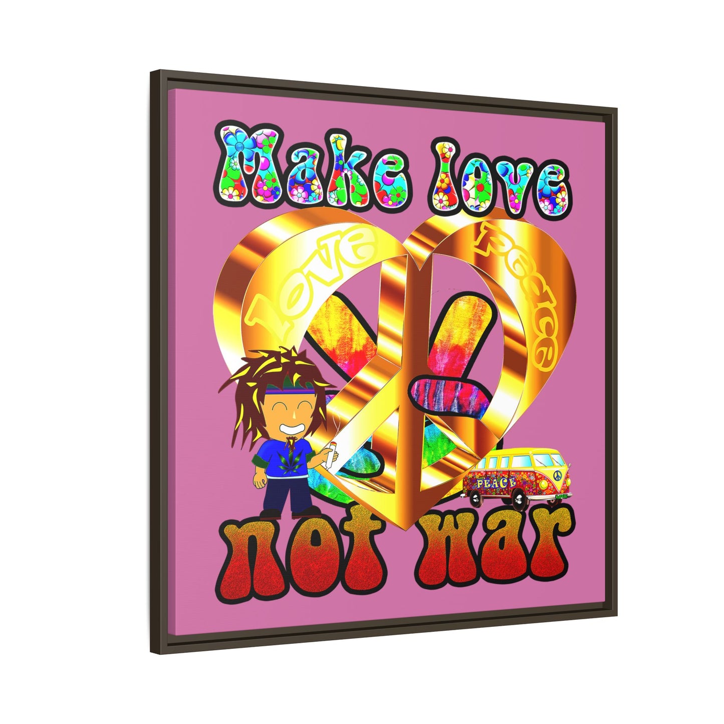 love peace - framed canvas art (light pink)